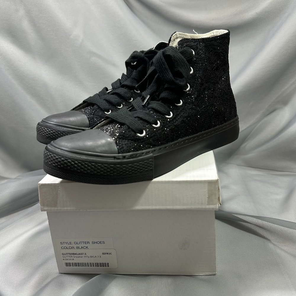 Women’s Double Platinum Dancewear Black Hi-Top Glitter Shoe, 7.5